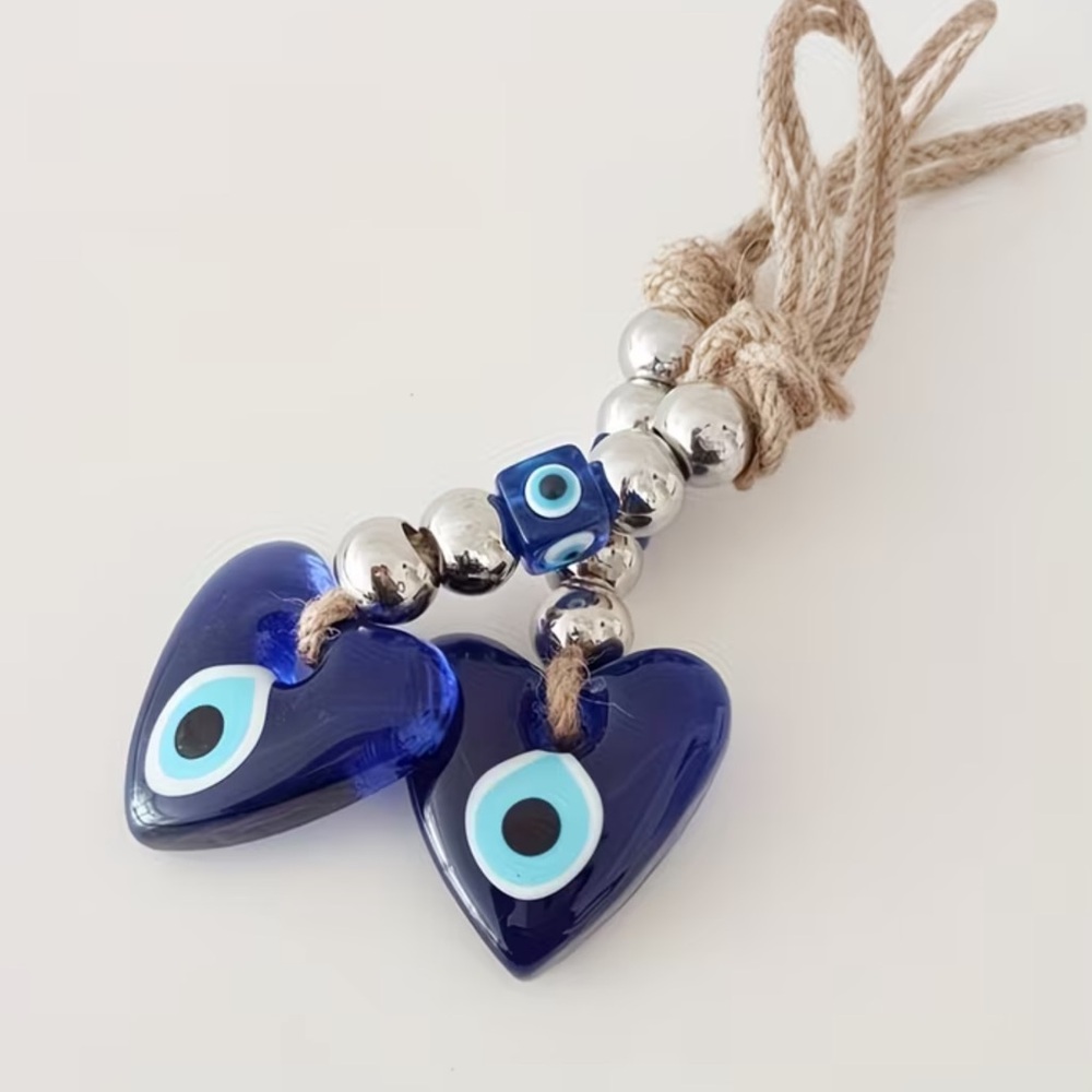1 Handmade GREEK Glass Blue Evil Eye Heart Worried Bead ornament NW last one 7” - Picture 4 of 7